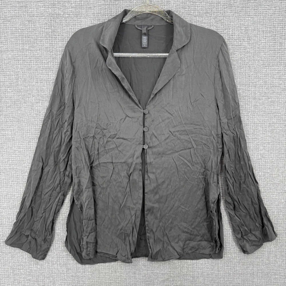 Skims Silk Blend Button Front Blouse Womens Sz S Gray Stretch Flowy Boho Minimal